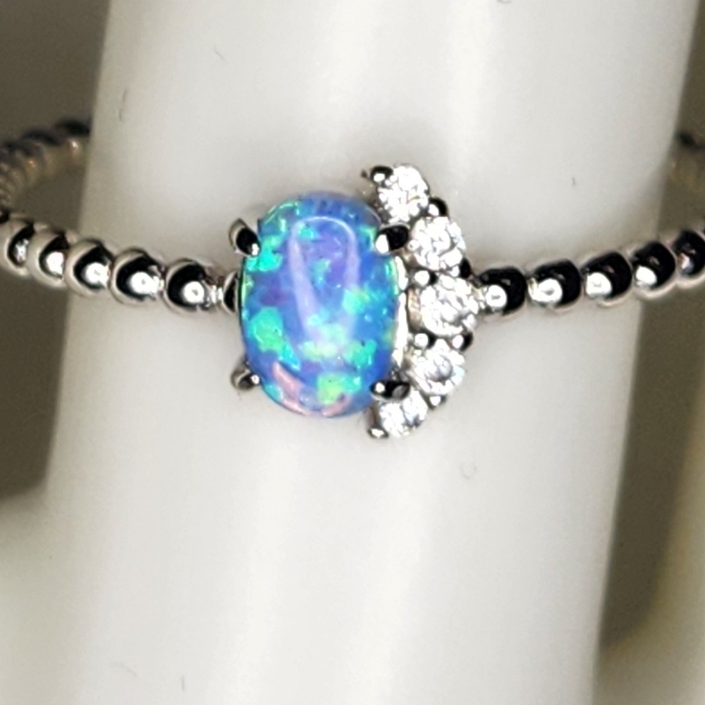 Sz.9 Dainty Blue Opal Rope Band S925 Ring - Picture 2 of 2